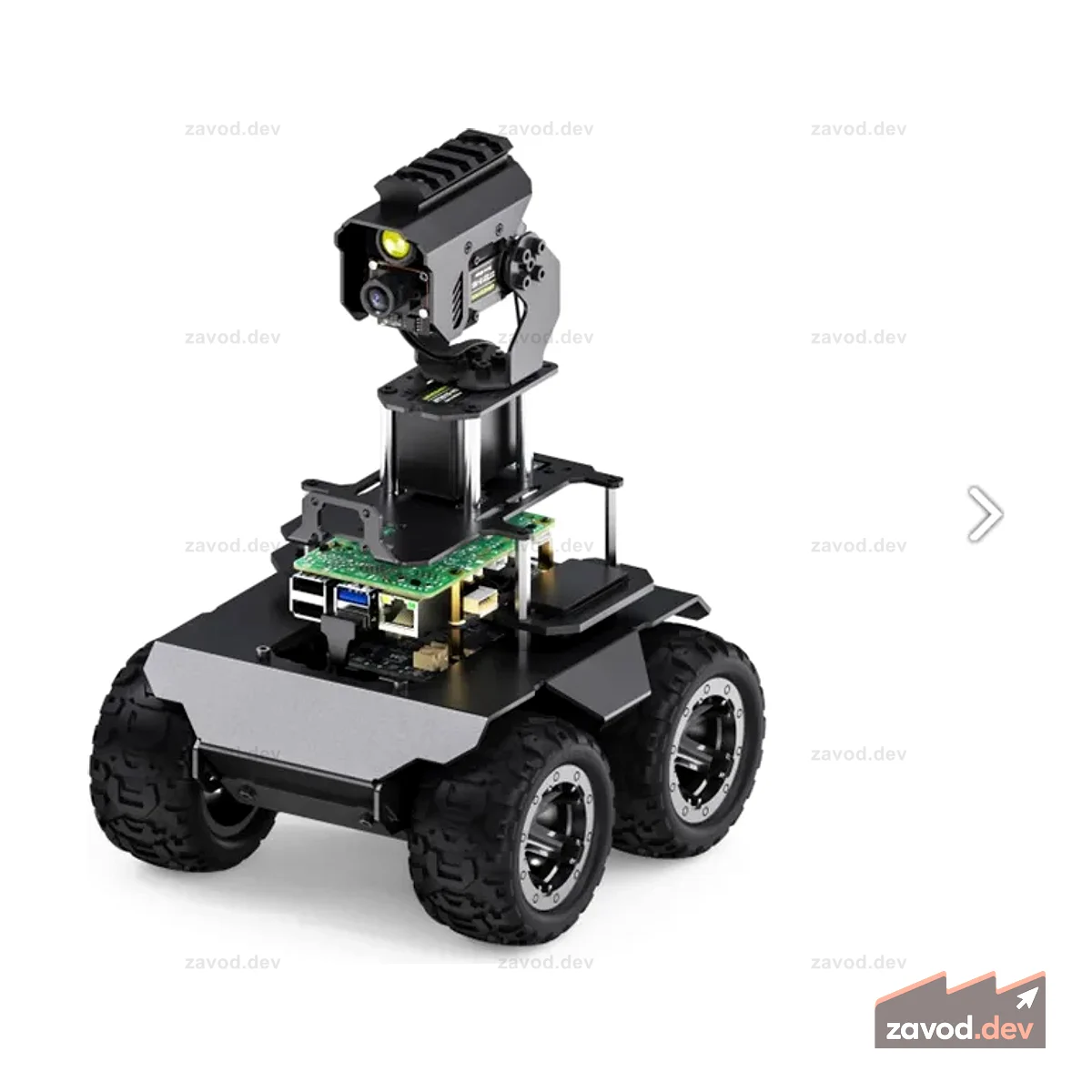 Робот RaspRover с открытым исходным кодом и полным приводом с искусственным интеллектом, два контроллера, цельнометаллический корпус, компьютерное зрение с возможностью поворота и наклона