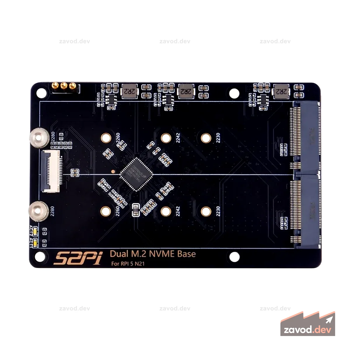52Pi N21 Dual 2280 NVMe база для Raspberry Pi 5, поддержка двух твердотельных накопителей 2230/2242/2260/2280 NVMe