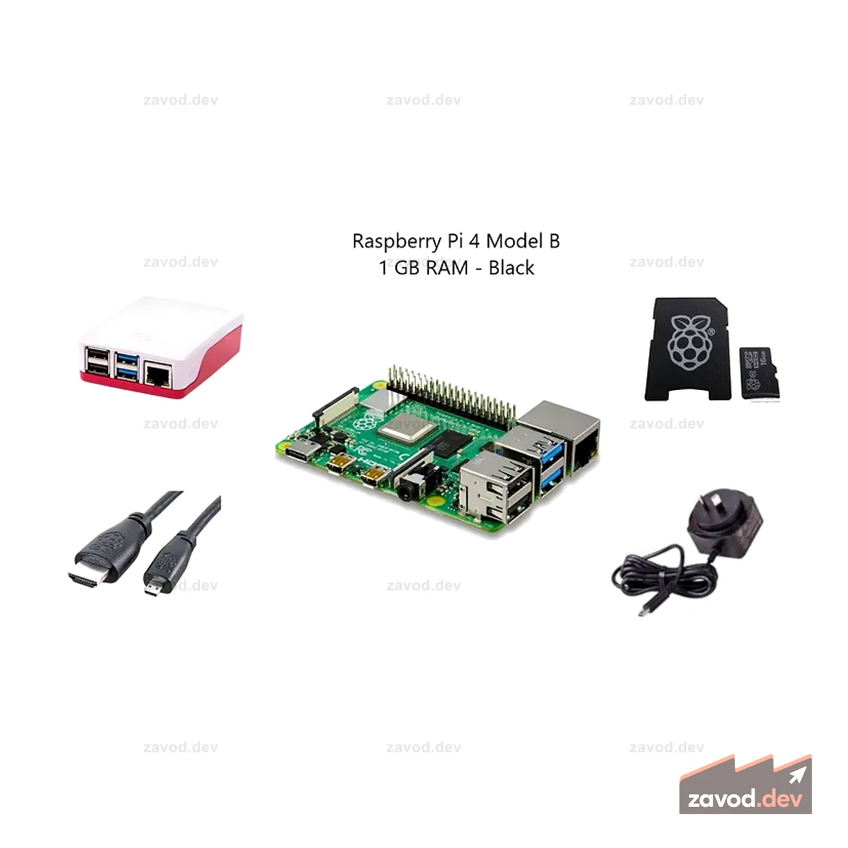 Стартовый комплект Pakronics® Raspberry Pi® 4 Model B, 1 ГБ — черный