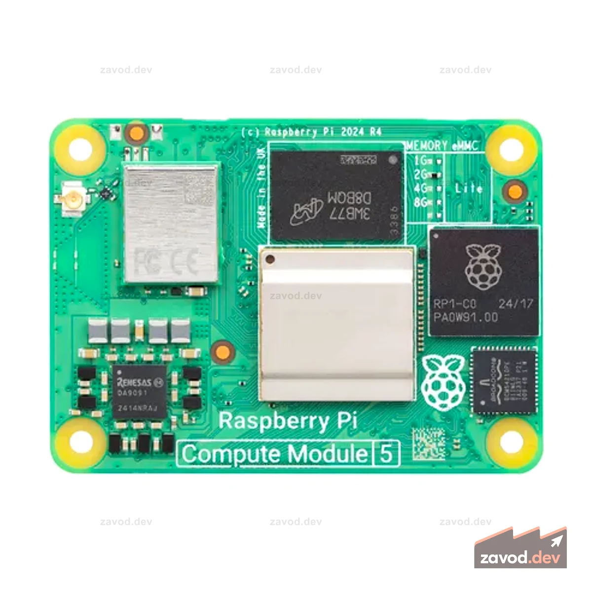 Вычислительный модуль Raspberry Pi 5 — 8 ГБ ОЗУ, 16 ГБ eMMC, 2,4/5,0 ГГц Wi-Fi и Bluetooth 5.0 (CM5108016)
