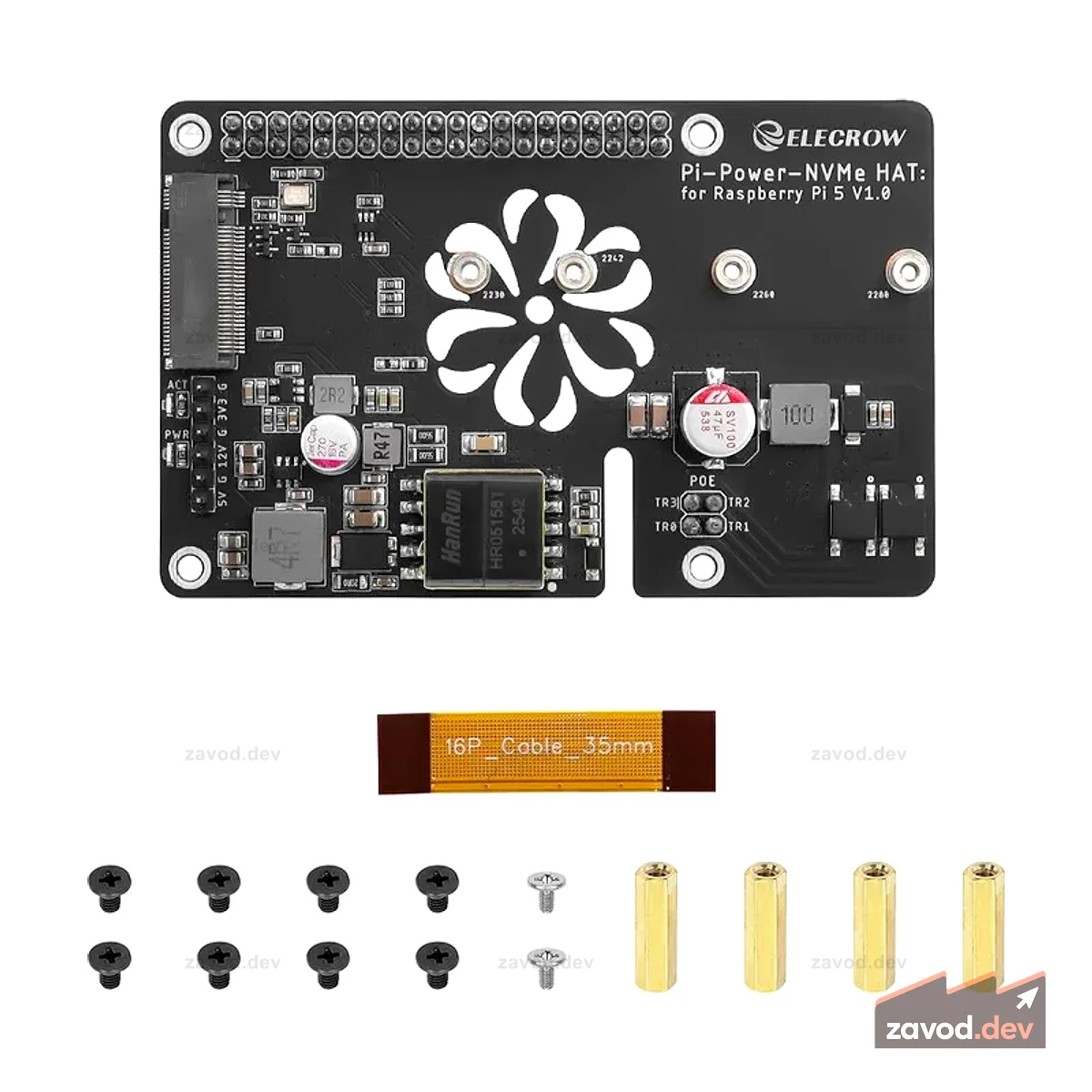 Pi Power M.2 NVMe и PoE+ Hat для Raspberry Pi 5, поддержка твердотельных накопителей M.2 NVMe 2230/2242/2260/2280
