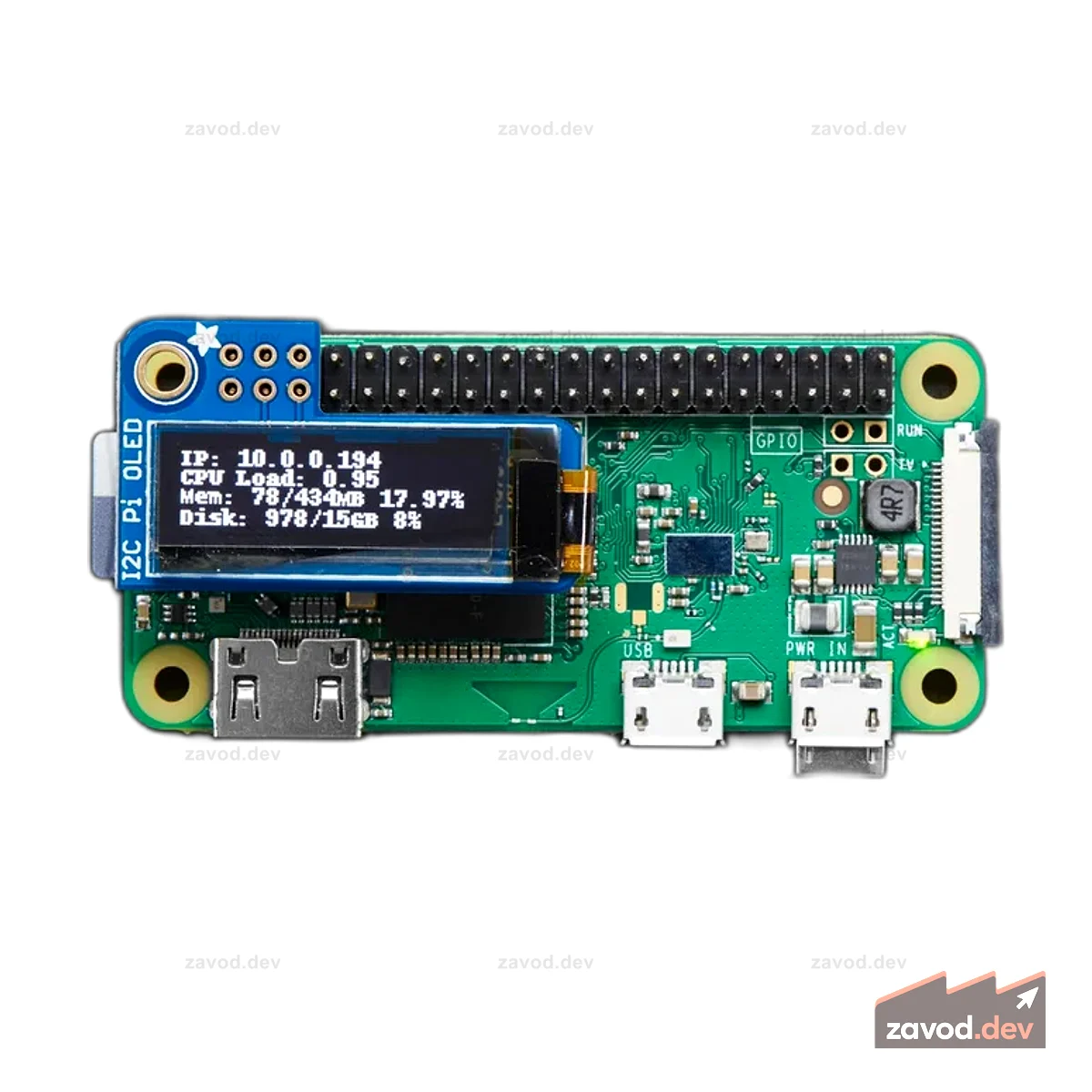 Adafruit PiOLED — монохромный OLED-модуль 128x32 для Raspberry Pi