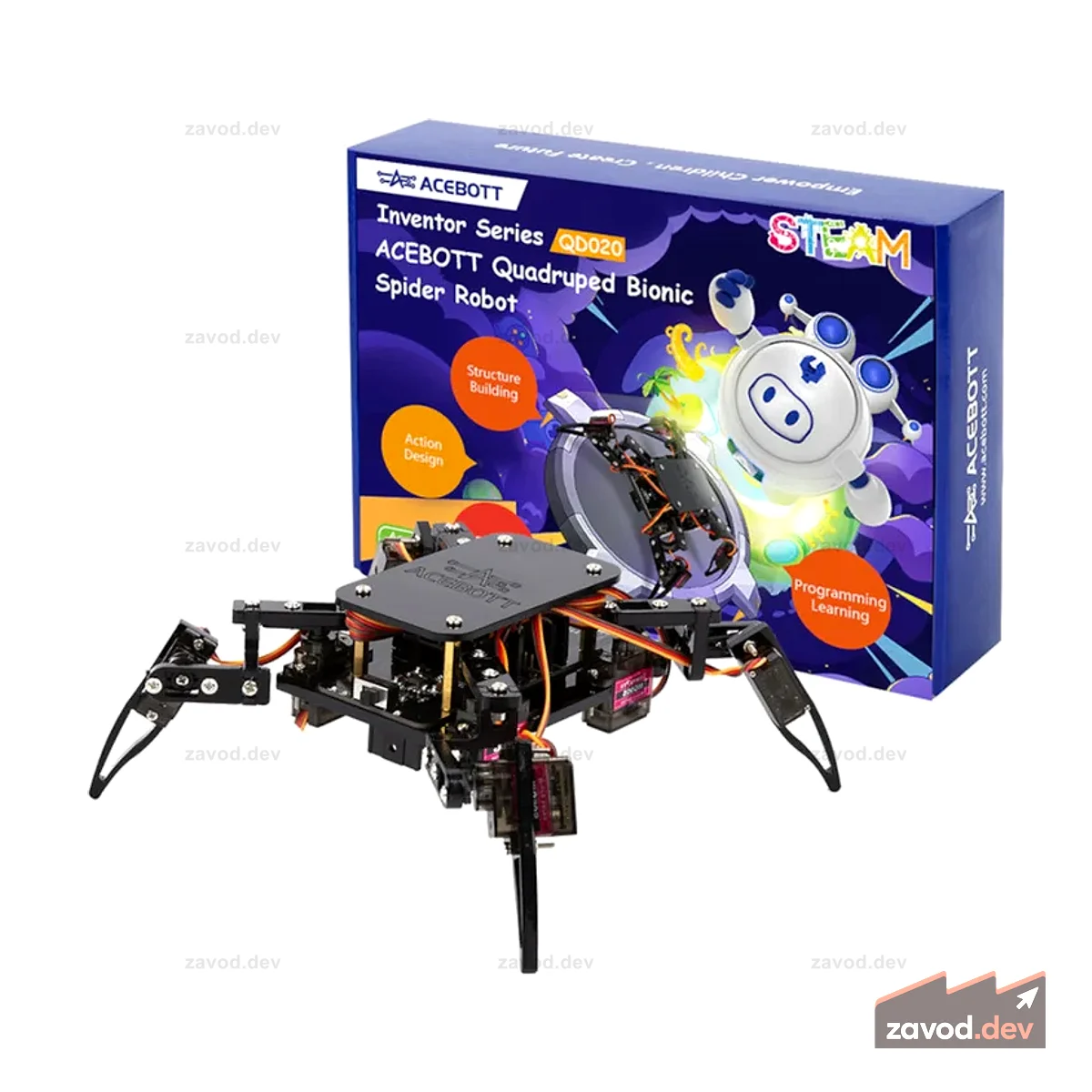 ACEBOTT QD020 ESP8266 Комплект четвероногого бионического робота-паука с Arduino IDE/ACECode (Scratch)