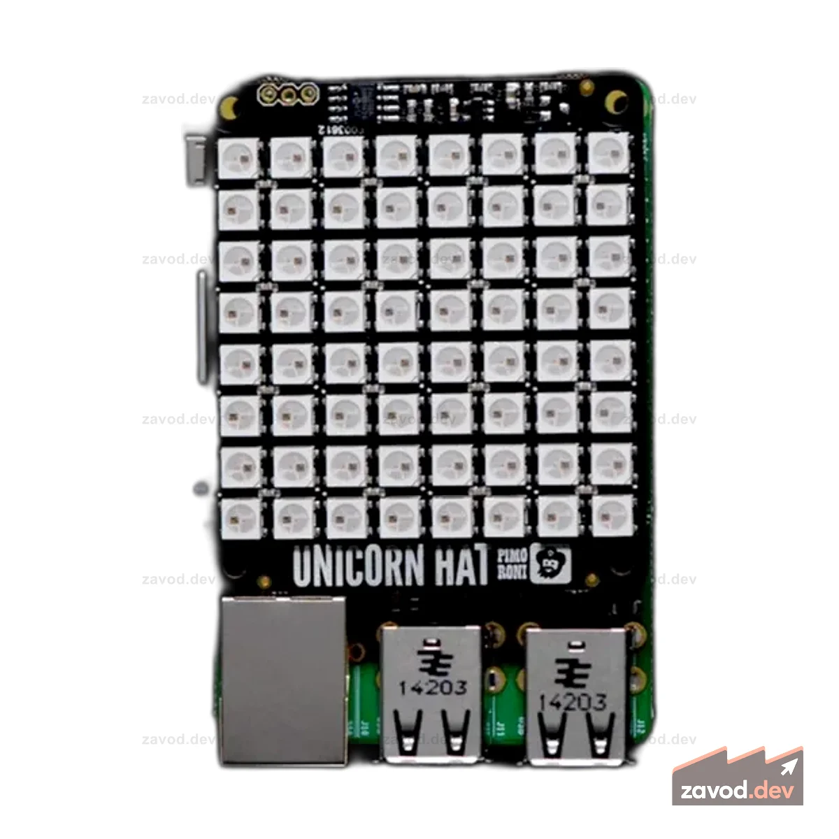 Шапка Pimoroni Unicorn - 8x8 RGB LED Shield для Raspberry Pi A+/B+