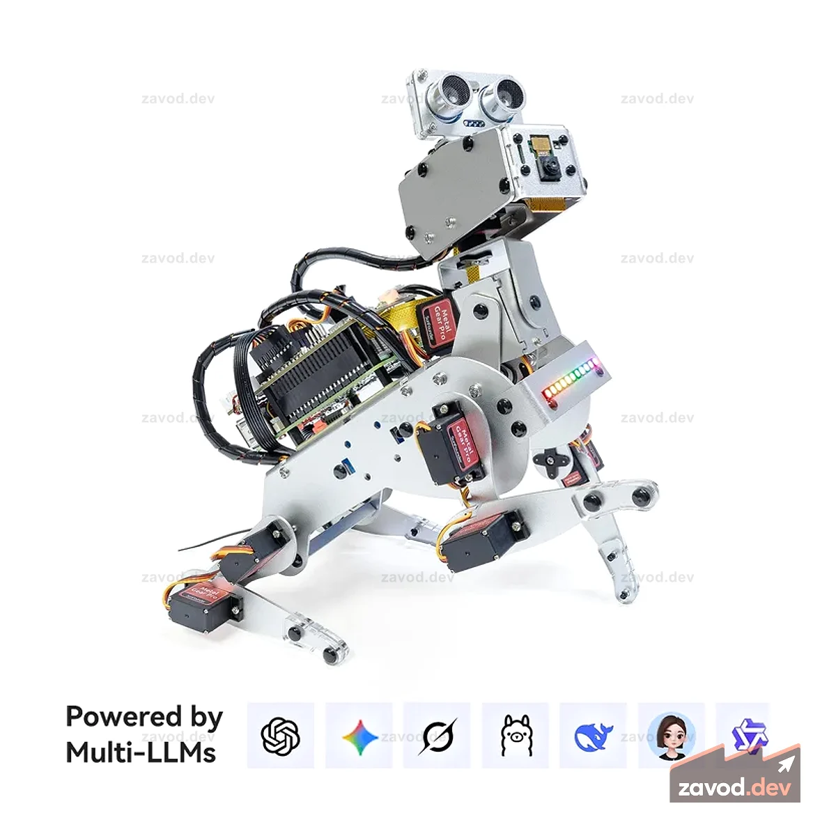 Комплект робота-собаки SunFounder PiDog AI для Raspberry Pi 5/4/3B+/Zero 2W, Openclaw LLM ChatGPT/Gemini/Grok, распознавание голоса и видео, Python, приложение, батарея, гироскоп, камера (RPI в комплект не входит)