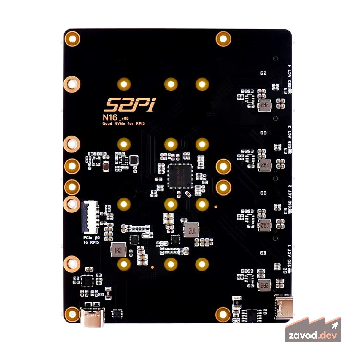 52Pi N16 Quad NVMe для Raspberry Pi 5, поддержка твердотельных накопителей M.2 NVMe 2230/2242/2260/2280