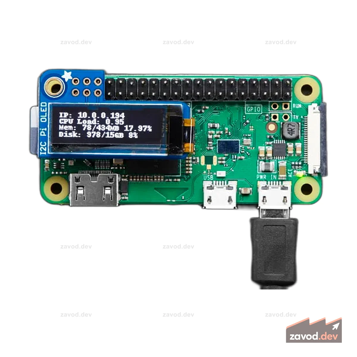 Adafruit PiOLED — монохромный OLED-модуль 128x32 для Raspberry Pi