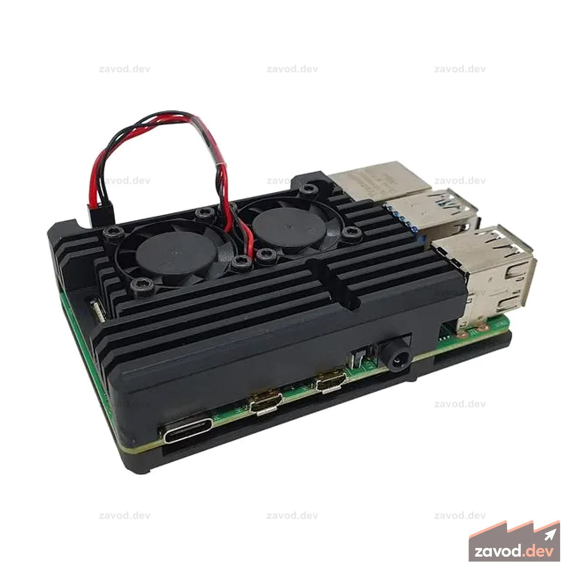 Радиатор с двумя вентиляторами (Lüfter + Kühlkörper) Gehäuse für Raspberry Pi 4 – Schwarz