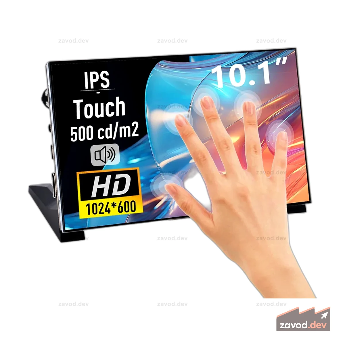 52Pi 10,1-дюймовый емкостный сенсорный экран IPS 1024x600 60 Гц с динамиками для Raspberry Pi 5