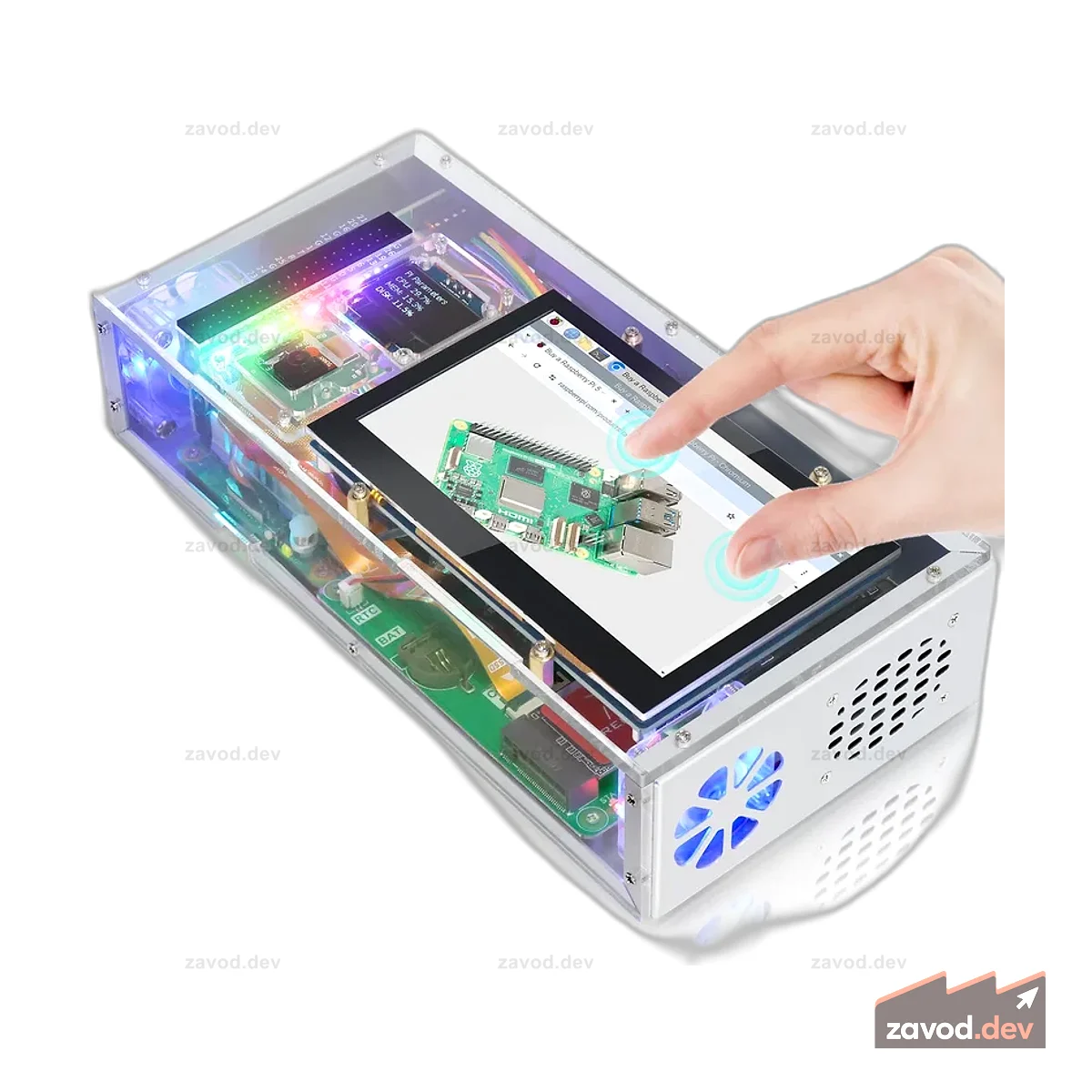 Комплект компьютерного чехла Freenove для Raspberry Pi 5, твердотельный накопитель M.2 NVMe емкостью 128 ГБ, 4,3-дюймовый сенсорный экран, 5-мегапиксельная камера, OLED-экран, стереодинамики, 3,5 мм и оптический аудиосигнал (S/PDIF)