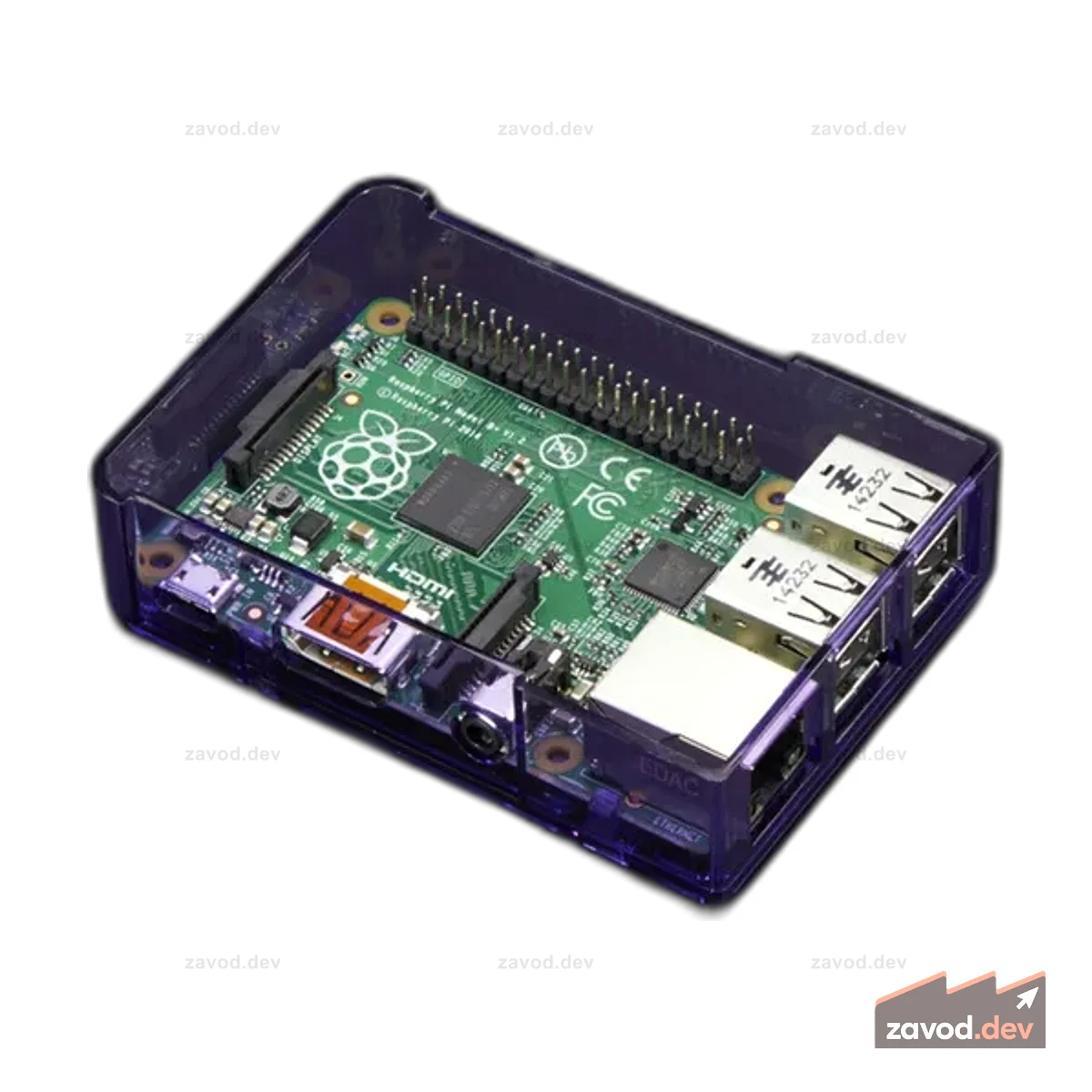 Основание корпуса Pi Model B+ / Pi 2 / Pi 3 — фиолетовый