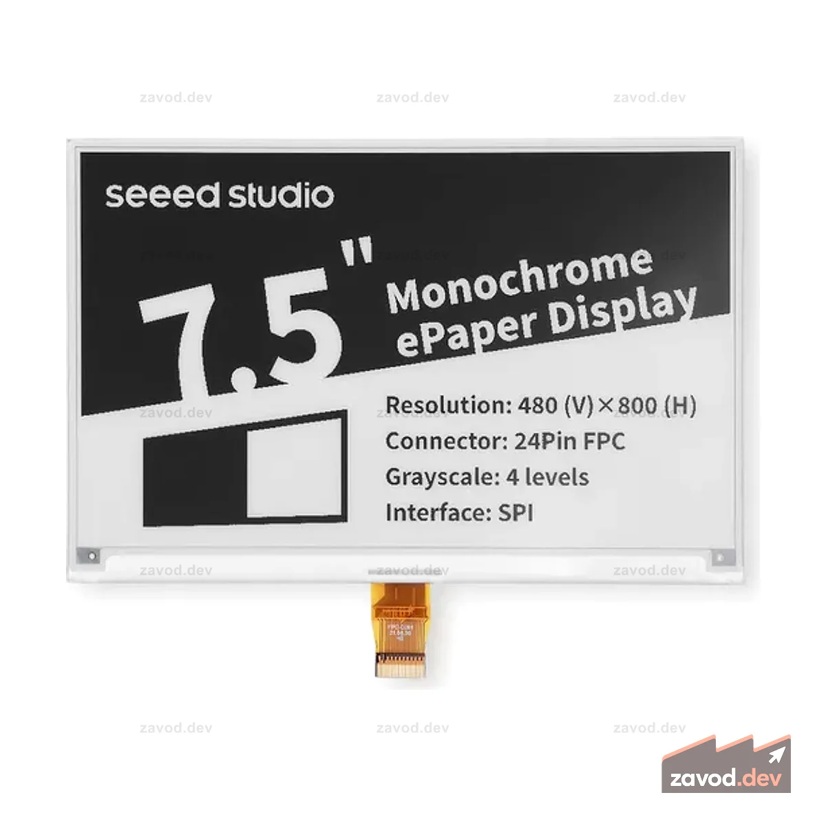 7,5-дюймовый монохромный дисплей eInk/ePaper с разрешением 800x480 пикселей, интерфейс SPI, поддержка XIAO/Arduino