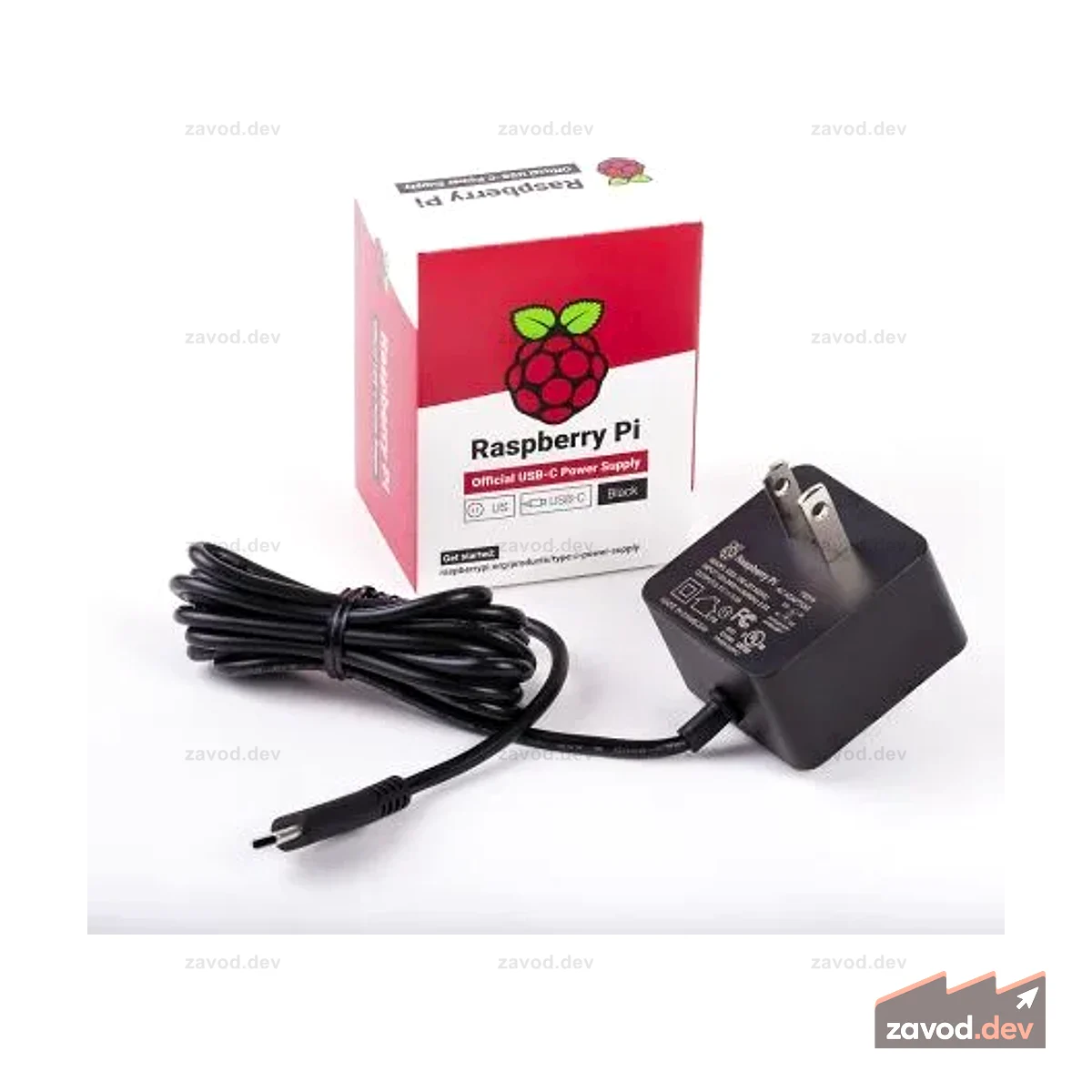 Официальный блок питания Raspberry Pi 15,3 Вт, USB-C с кабелем длиной 1,5 м, вилка стандарта США, 5,1 В, 3 А, черный
