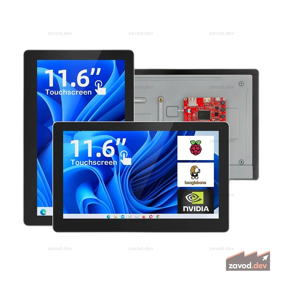 CrowVision 11,6-дюймовый емкостный сенсорный экран IPS для Raspberry Pi 4/5 - HD-дисплей 1366x768 с мультитач