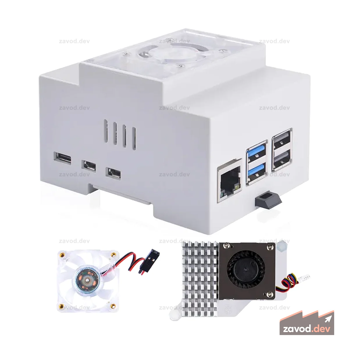 Корпус из АБС-пластика на DIN-рейку с официальным радиатором для Raspberry Pi 5, модульный блок для электрических панелей, активный кулер Pi 5 для Raspberry Pi 5 8 ГБ/4 ГБ