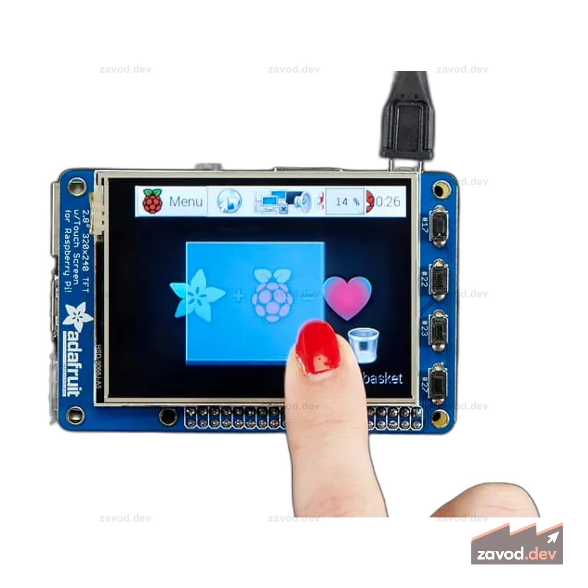 PiTFT Plus в сборе, 320x240, 2,8 дюйма TFT + резистивный сенсорный экран