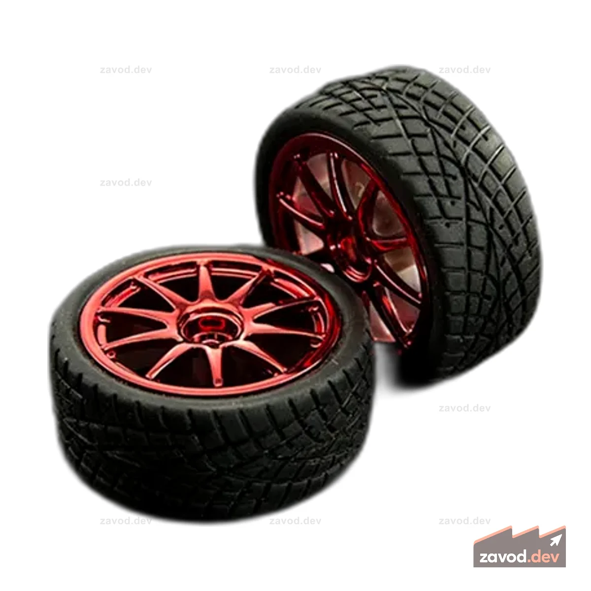 D65mm Пара резиновых колес - красные (без вала)
