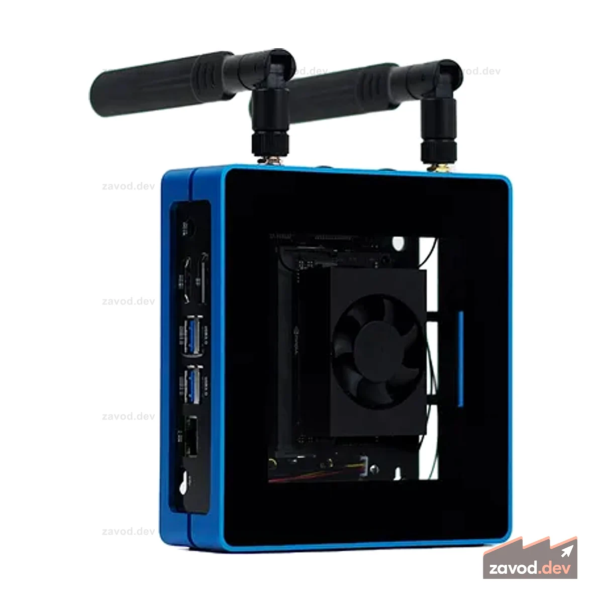 Jetson SUB Mini PC-Blue с модулем Jetson Xavier NX, алюминиевым корпусом с охлаждающим вентилятором, твердотельным накопителем на 128 ГБ, Wi-Fi, антеннами и предустановленной системой JetPack