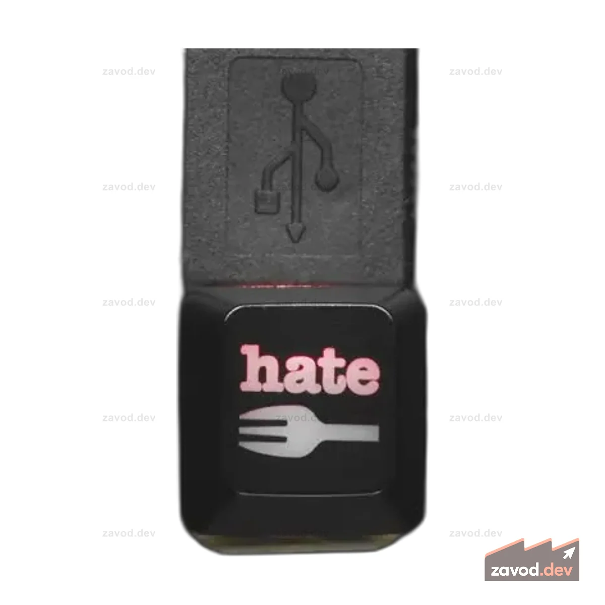 Светящаяся клавиша с гравировкой и графикой вилки Hate