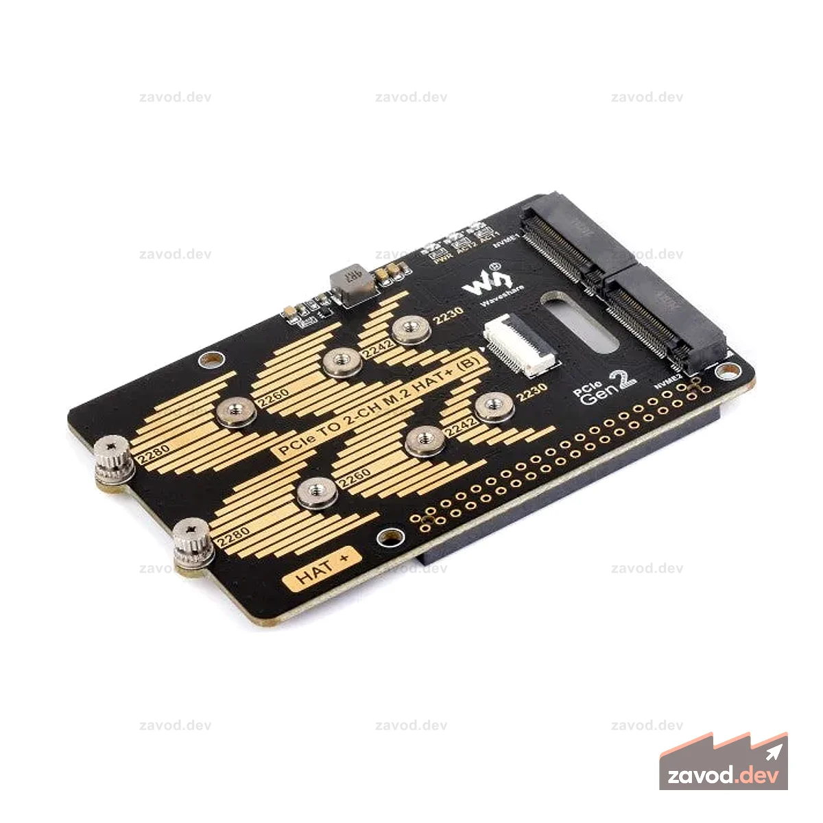 Waveshare Raspberry Pi 5 2-канальный M.2 SSD HAT+2280/2260/2242/2230