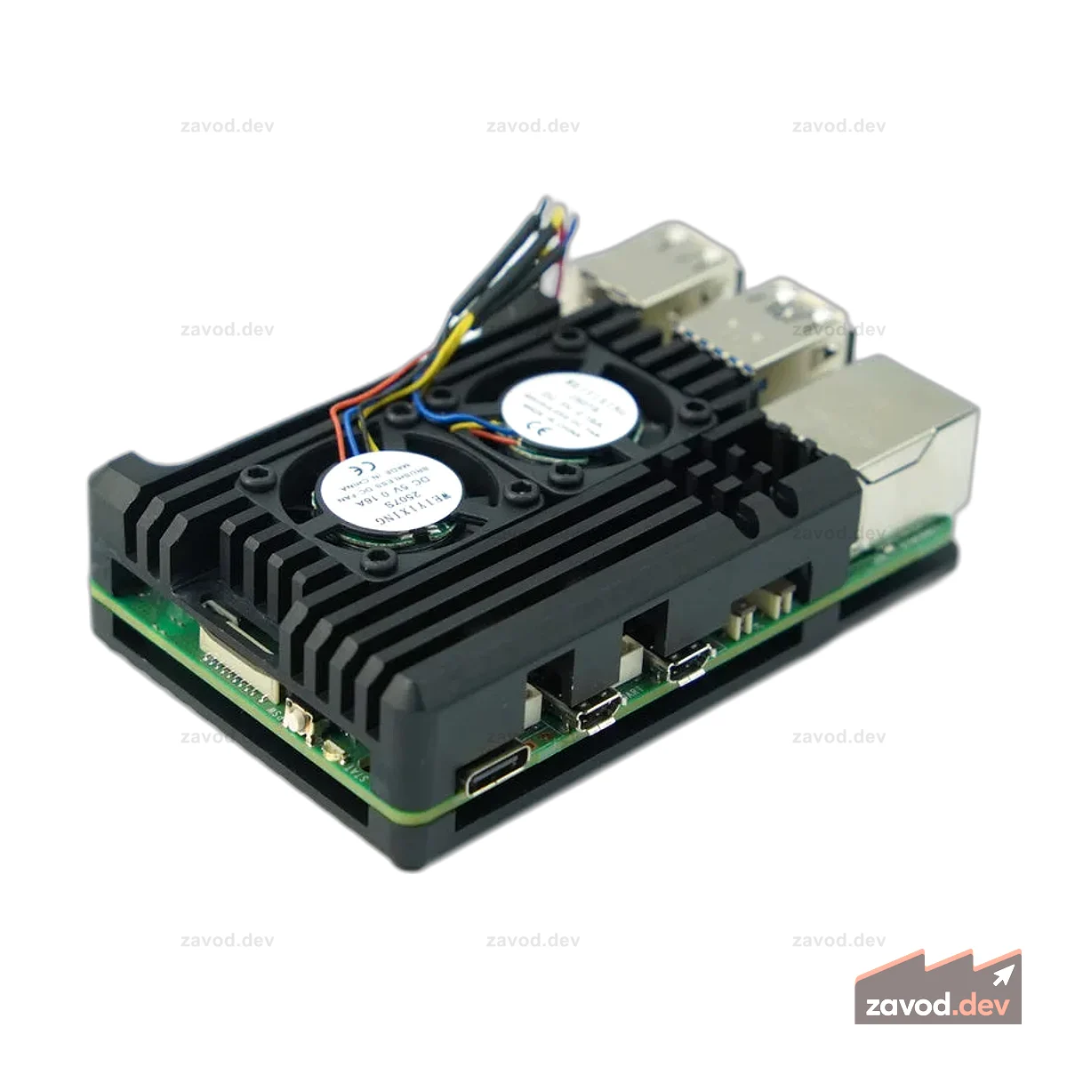 Металлический корпус с двумя вентиляторами для одноплатного компьютера Raspberry Pi 5