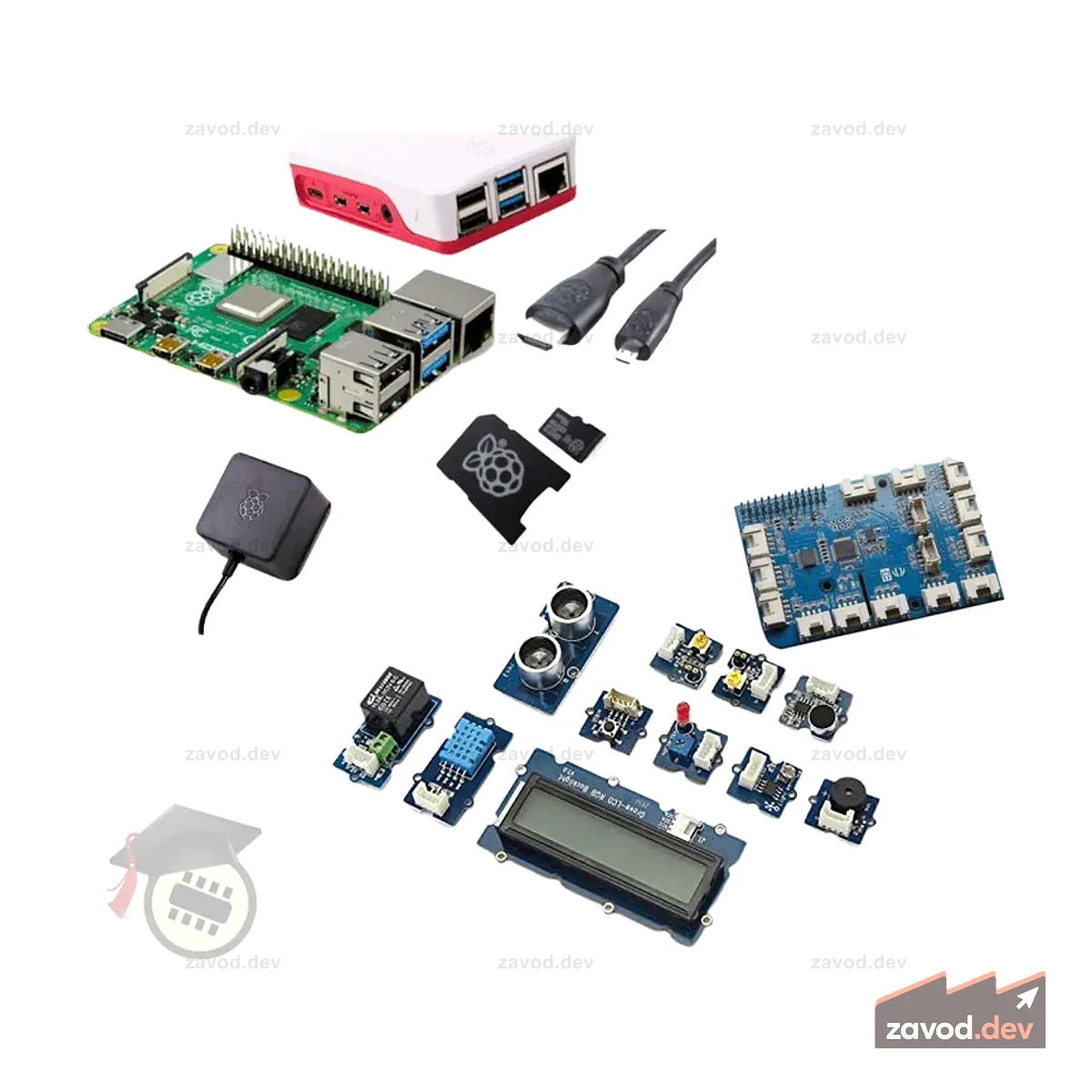 Стартовый комплект Pakronics® Raspberry Pi® 4 Model B с Grove Pi+ (сертификация CE) — черный