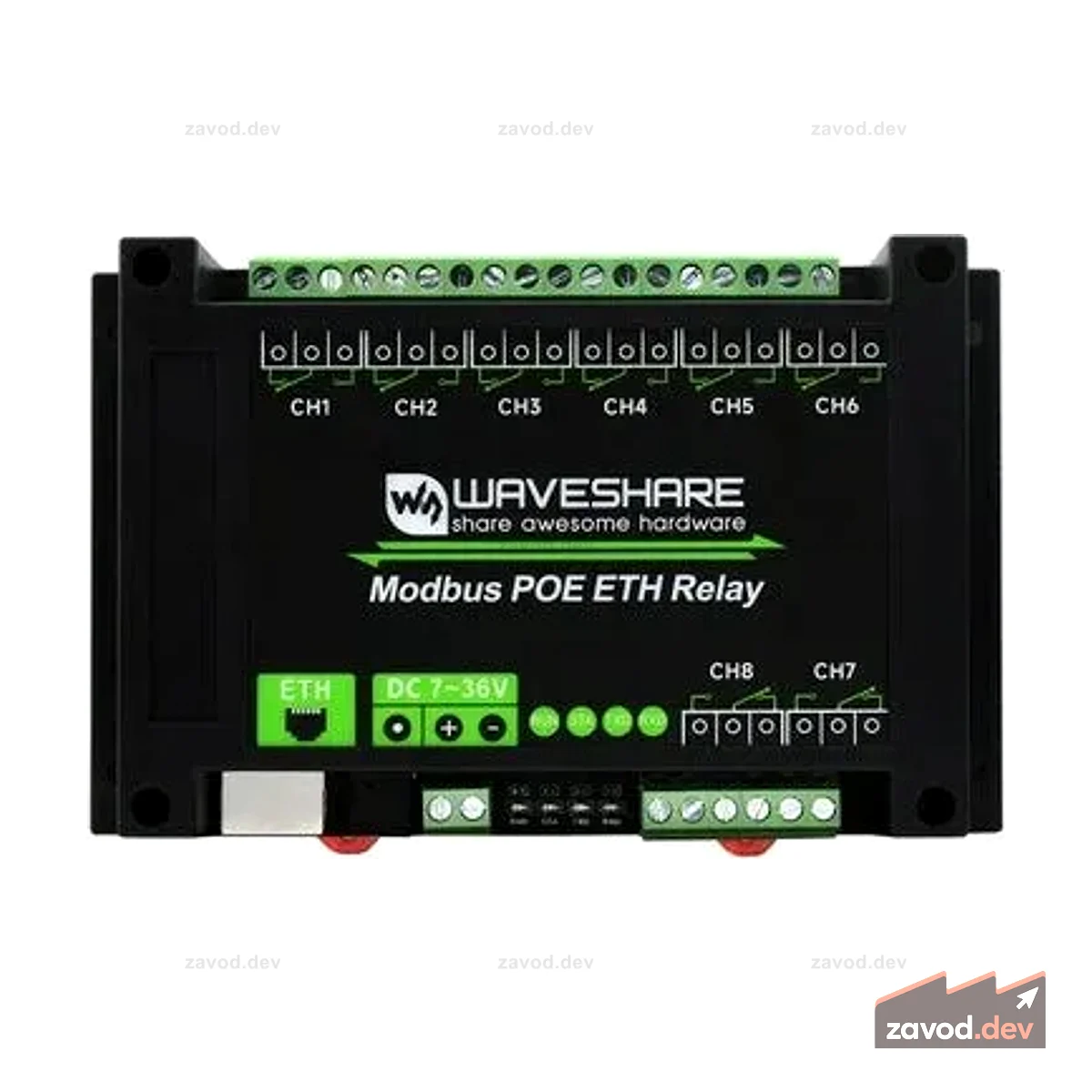 8-канальный релейный модуль Ethernet, протокол Modbus RTU/Modbus TCP, связь через порт PoE, с различными схемами изоляции и защиты