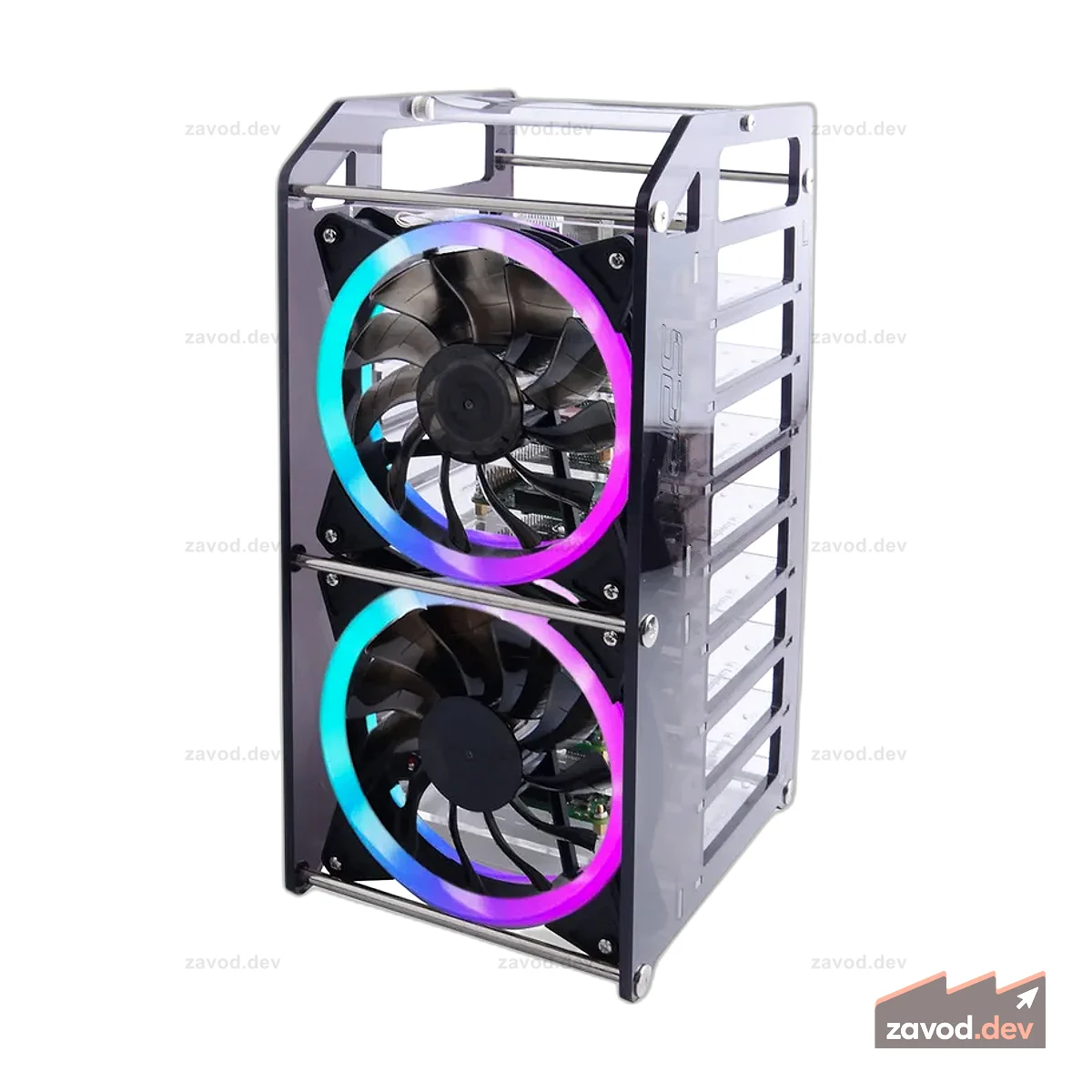 Акриловый кластерный корпус 52Pi Rack Tower (8 слоев) со светодиодной подсветкой RGB, большой вентилятор охлаждения для Raspberry Pi / Jetson Nano