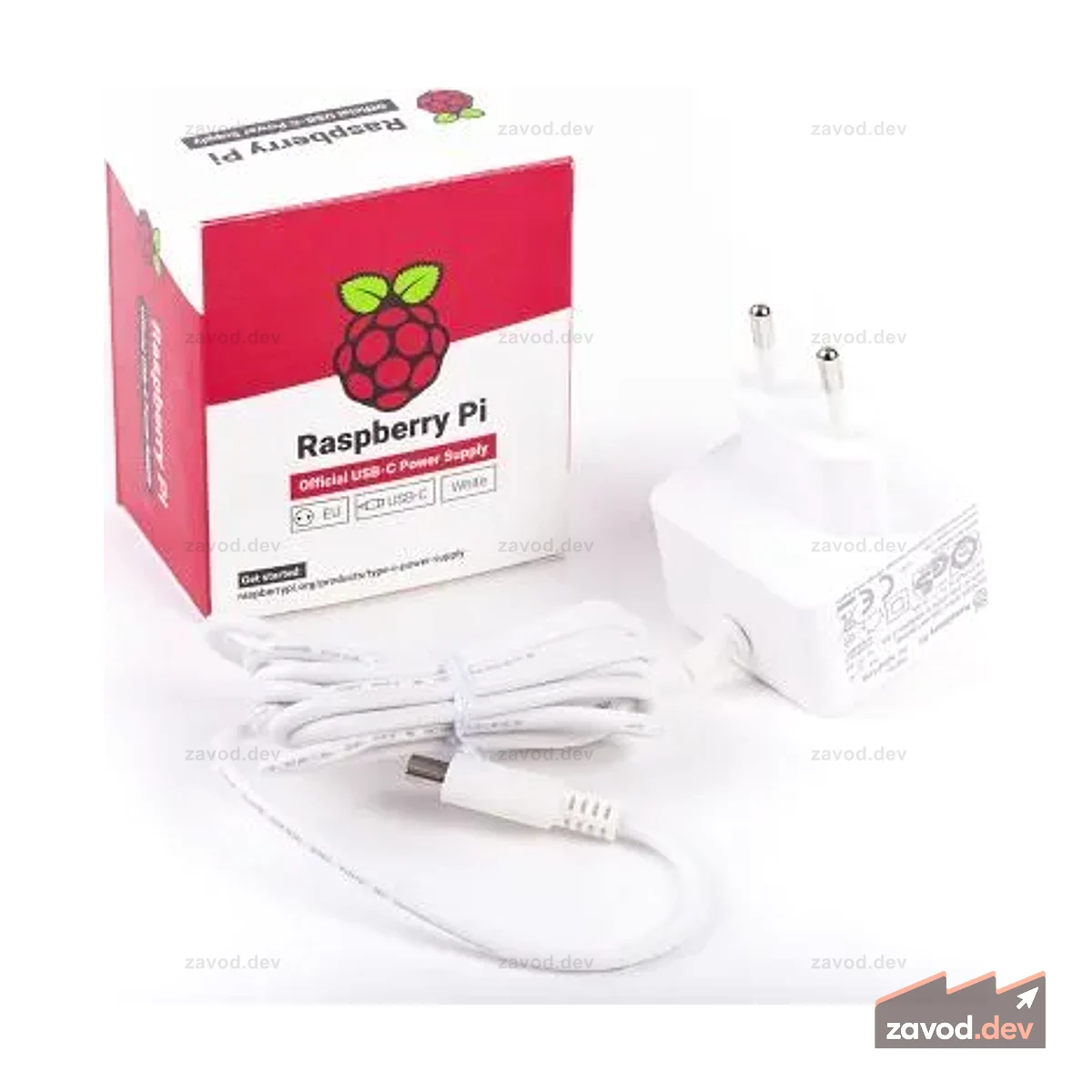 Официальный блок питания Raspberry Pi 15,3 Вт, USB-C с кабелем 1,5 м, вилка европейского стандарта, 5,1 В, 3 А, белый