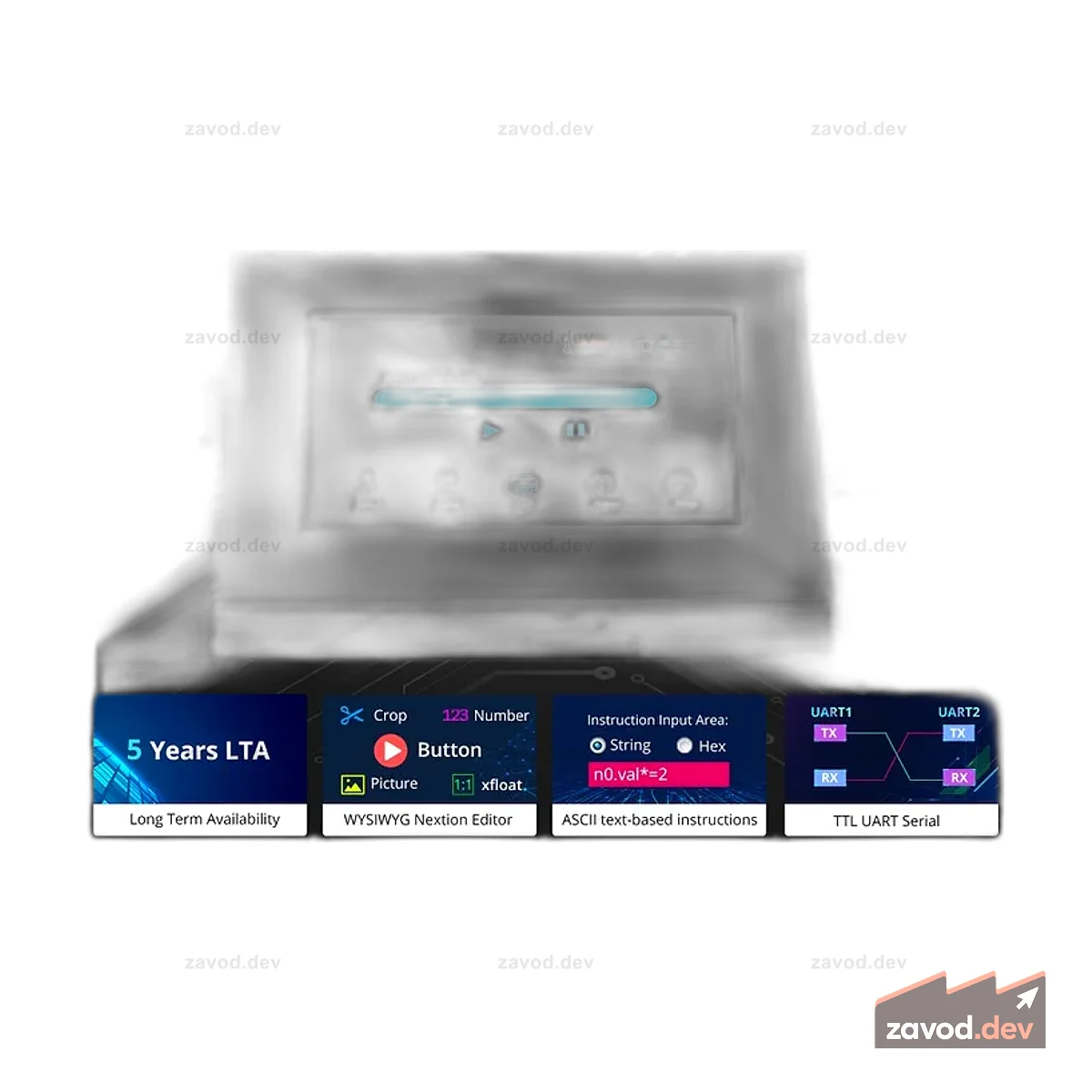 Nextion NX8048P070-011R-Y 7,0″ HMI-TFT-дисплей (Intelligent Serie, IPS, резистивный сенсорный, с Gehäuse)