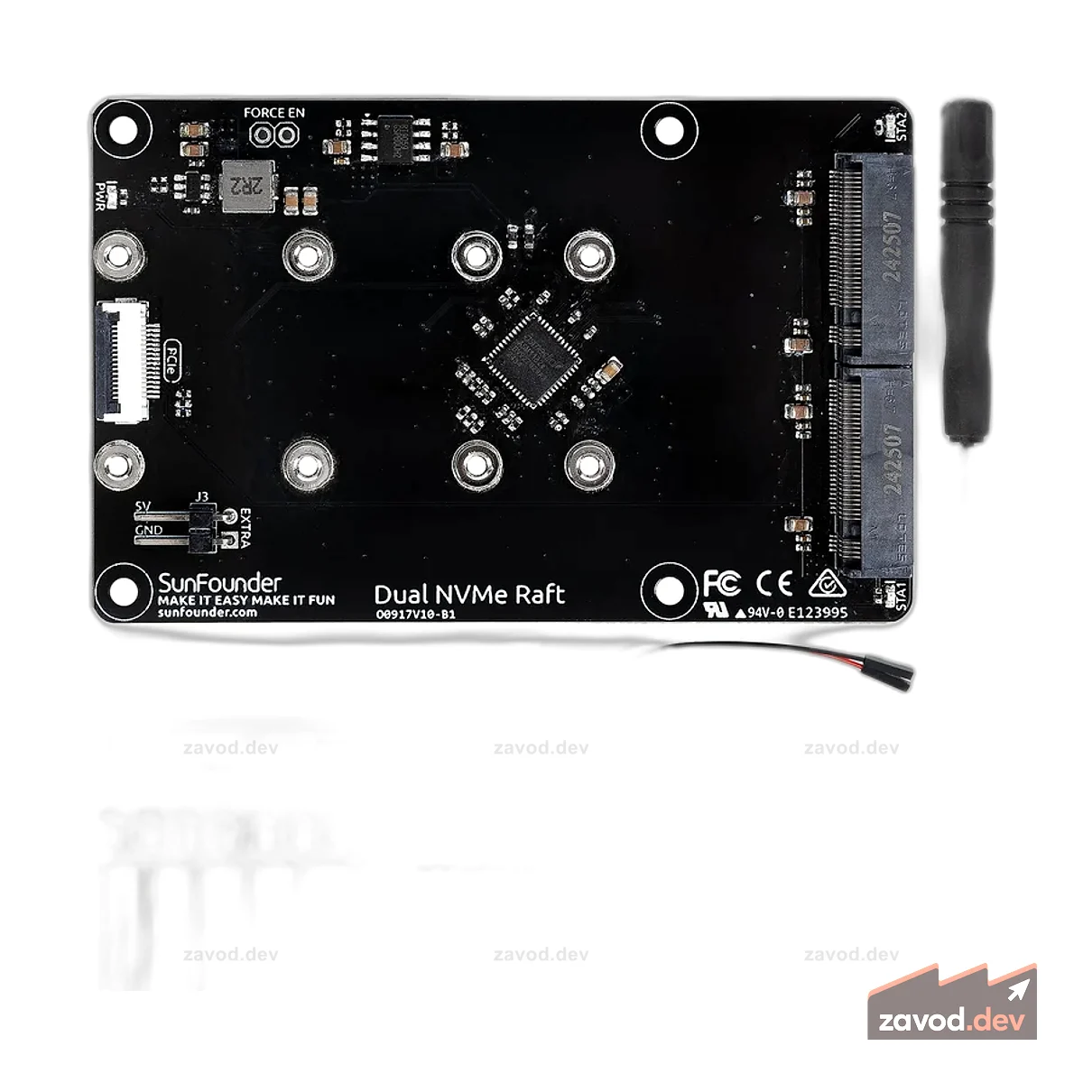 SunFounder Dual NVMe Raft для Raspberry Pi 5 PCIe Gen 2.0–M.2 HAT Key-M SSD Hailo-8L AI Accelerator PIP M.2 2230/2242/2260/2280, NAS RAID 0/1, руководство (не совместимо с серией Pironman)