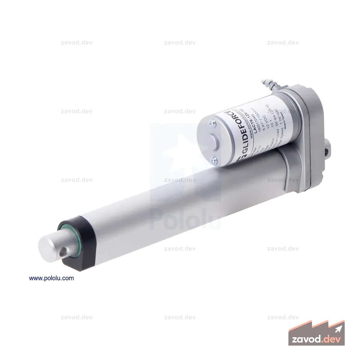 Glideforce LACT6-12V-10 Линейный привод для легких условий эксплуатации: 25 кгс, ход 6 дюймов (полезный 5,9 дюйма), 1,1 дюйма/с, 12 В